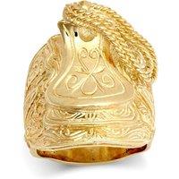 Jewelco London Men's Gold-Plated Silver Carved Horse Saddle Stirrups Rope Saddle Ring in Gold | Size: Small