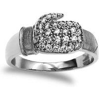 Jewelco London Men's Silver Round CZ Encrusted MMA Boxing Glove Ring | Size: V