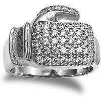 Jewelco London Men's Silver Round CZ Encrusted MMA Boxing Glove Ring | Size: X