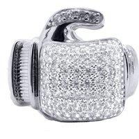 Jewelco London Men's Silver Round CZ Encrusted MMA Boxing Glove Ring | Size: U