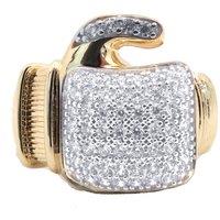 Jewelco London Men's Gold-Plated Silver Round CZ Encrusted MMA Boxing Glove Ring in Gold | Size: V