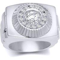 Jewelco London Men's Silver Round CZ Fluted Bezel Presidential Cluster Ring | Size: V