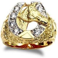 Jewelco London Men's Gold-Plated Silver CZ Carved Lucky Horse Shoe Head Cluster Ring in Gold | Size: Small