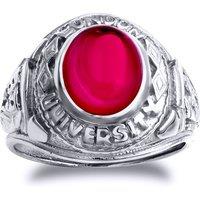Jewelco London Men's Silver Red Oval Cabochon CZ London University College Ring | Size: W