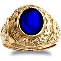 Jewelco London Men's Gold-Plated Silver Blue Oval Cabochon CZ London College Ring in Gold | Size: U