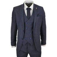 TruClothing Men's 3 Piece Suit Double Breasted Tweed in Navy | Size: 44R