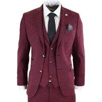 Infinity Leather Men's 3 Piece Herringbone Wool Tweed Retro Suit in Wine | Size: 50R