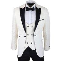 Infinity Leather Men's Tuxedo Blazer Waistcoat Brocade Ivory Satin Paisley Dinner Jacket in Cream | Size: 36R