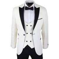Infinity Leather Men's Tuxedo Blazer Waistcoat Brocade Ivory Satin Paisley Dinner Jacket in Cream | Size: 38R