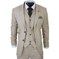 Infinity Leather Men's 3 Piece Prince Of Wales Check Suit in Cream | Size: 46R