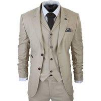 TruClothing Men's AK Collection Herringbone Tweed 3 Piece Suit in Cream | Size: 36R