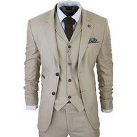 TruClothing Men's AK Collection Herringbone Tweed 3 Piece Suit in Cream | Size: 46R