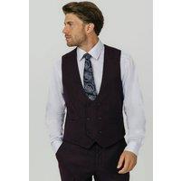 Dobell Men's Blackberry Twill Double Breasted Waistcoat in Purple | Size: Medium