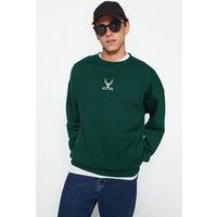 WOVCOR Men's Animal Embroidered Crew Neck Sweatshirt in Green | Size: Medium