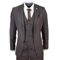 Infinity Leather Men's Wool 3 Piece Suit Double Breasted Tweed Peaky Blinders 1920 in Brown | Size: 44R