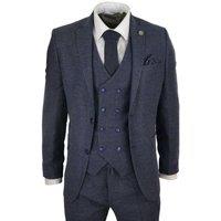 Infinity Leather Men's Wool 3 Piece Suit Double Breasted Waistcoat Tweed Peaky Blinders 1920s in Navy | Size: 44R