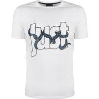 Just Cavalli Men's Snake Wrapped Logo White T-Shirt | Size: Large