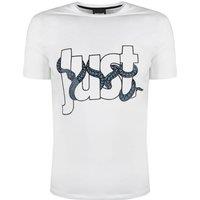 Just Cavalli Men's Snake Wrapped Logo White T-Shirt | Size: XL
