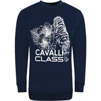 Cavalli Class Men's Large Floral Tiger Design Navy Blue Sweatshirt | Size: Medium