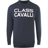 Cavalli Class Men's Large Bold Logo Design Navy Blue Sweatshirt | Size: Medium