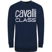 Cavalli Class Men's Bold Floral Design Navy Blue Sweatshirt | Size: Medium