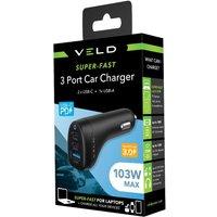 AVF Super-Fast 3 Port 103W Car Charger in Black