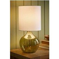 ValueLights Emily Natural Linen Drum Shade Dark Green Glass Teardrop Table Lamp