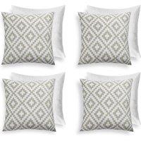 OHS 4 Pack Geometric Cushion Cover Filled Water Resistant Outdoor Garden in Green | Size: 45 cm x 45 cm