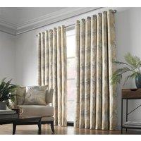 Luxury Living Luxury Fern Jacquard Ring Top Ready Made Curtains in Yellow | Size: 117 cm width x 137 cm drop