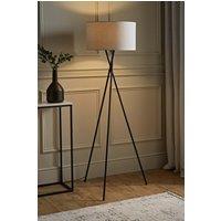 ValueLights Camden Black Metal Tripod Floor Lamp with Grey Drum Lamp Shade