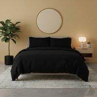 Snug City Flannelette Cotton Duvet Cover Set Soft Brushed Warm Bedding Set in Black | Size: Single