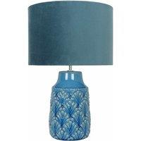 First Choice Lighting Peacock Glazed Ceramic Lamp with Teal Velour Shade