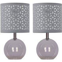 First Choice Lighting Set of 2 Buck - Clear Glass Globe Table Lamps with Grey Cut OutShade