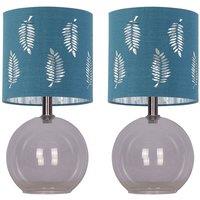 First Choice Lighting Set of 2 Buck - Clear Glass Table Lamps with Teal Fern Shade