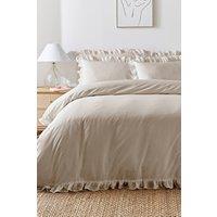 Appletree 'Cassia Frill' 100% Cotton Relaxed Look Duvet Cover Set in Natural | Size: Single