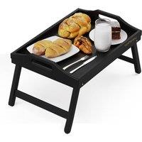 MANTRARAJ Bamboo Bed Tray Table with Foldable Legs & Handles Breakfast Tray in Black