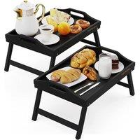 MANTRARAJ 2PK Bamboo Bed Tray Table with Foldable Legs & Handles Breakfast Tray in Black