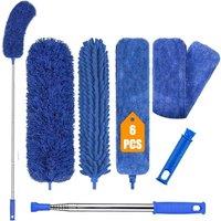 MANTRARAJ Extendable Feather 6PC Duster Cleaning Kit Microfiber Telescoping Pole in Blue