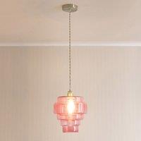 ValueLights Lane Glass 5 Tier Layered Shade Brushed Chrome Ceiling Pendant Light in Bright Pink
