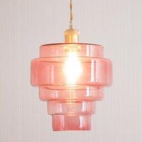 ValueLights Lane Glass 5 Tier Layered Easy Fit Ceiling Pendant Lamp Shade with LED Bulb in Bright Pink