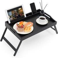 MANTRARAJ Bamboo Bed Tray Table With Handle & Foldable Legs Lap Desk Tray in Black
