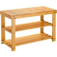 MANTRARAJ Bamboo Shoe Bench 3-Tier Shoe Rack Stand Seater Shoes Organizer Storage Shelf in Light Brown