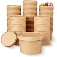 ECONX 8oz Disposable Soup Cups Food Containers with Lids Paper Salad Bowl in Brown | Size: 25 Pieces