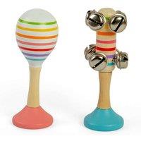 Bigjigs Toys Musical Shaker Set - 2pcs Wooden Rainbow Maraca & Bell Stick
