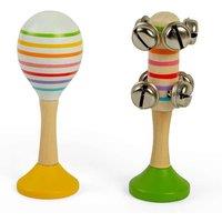 Bigjigs Toys Musical Shaker Set - 2pcs Wooden Rainbow Maraca & Bell Stick