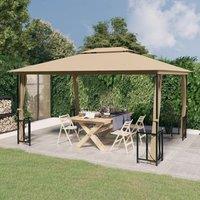 Berkfield Home Gazebo with Sidewalls&Double Roofs 3x4 m Taupe in Beige