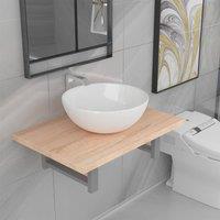 Berkfield Home Two Piece Bathroom Furniture Set Ceramic Oak in Brown