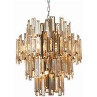 Netlighting Viviana Pendant Chrome Effect Plate & Champagne Crystal (K9) Drops 12 Light Dimmable IP20 E14 in Clear