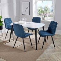 Core Products Aspen White Rectangular Dining Table with 4 Diamond Stitch Chairs Set in Blue