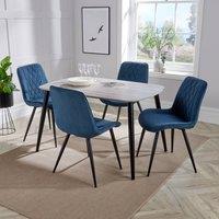 Core Products Aspen Grey Oak Effect Rectangular Dining Table, 4 Fabric Chairs - Set in Blue